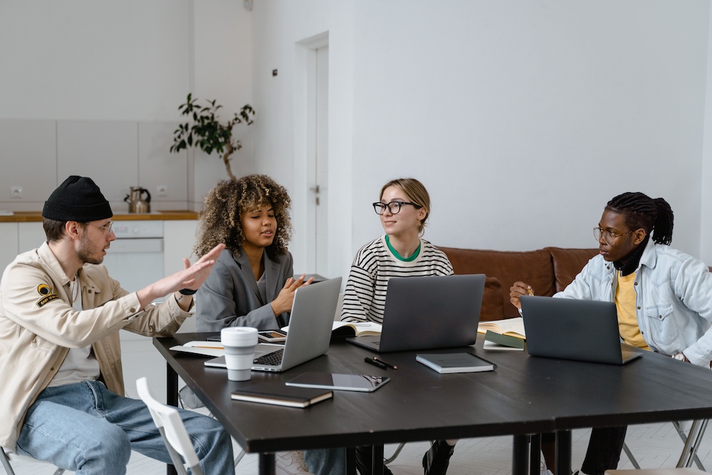 Team brainstorming in an office
